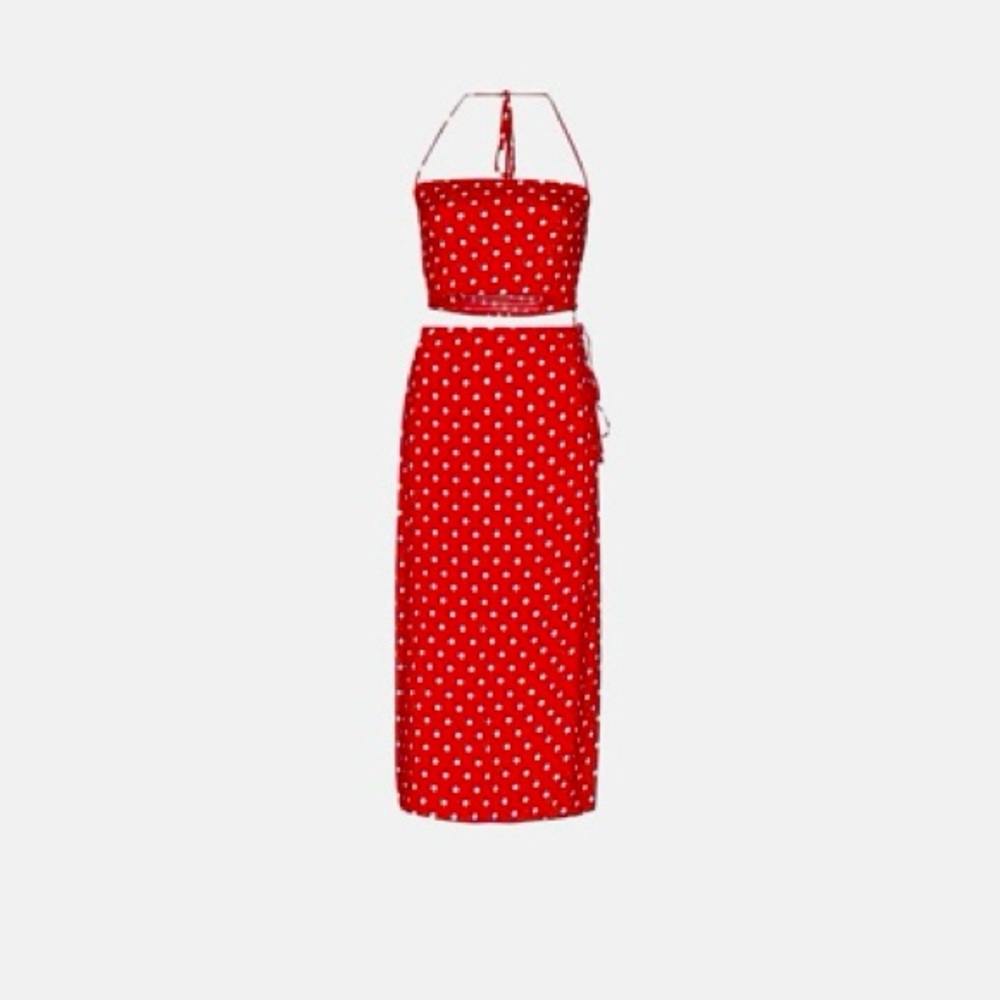 Reformation Red Voyage Polka Dot Top & Skirt Set